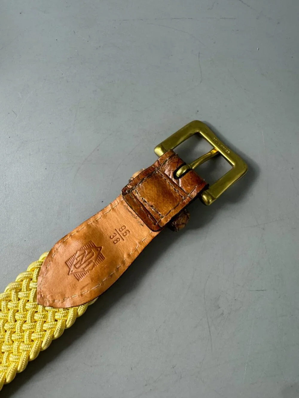 Martin Dingman Yellow Woven Brown Leather Belt Size 95/38